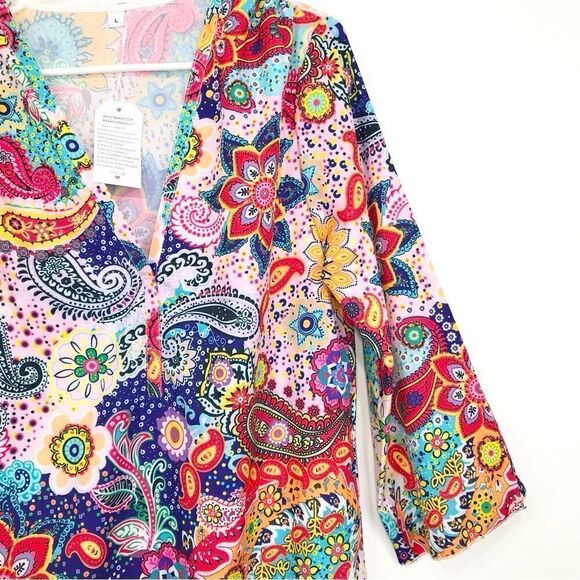Multi colored Vibrant Paisley Print Popover Swim Cover Up Dress - Picture 5 of 11